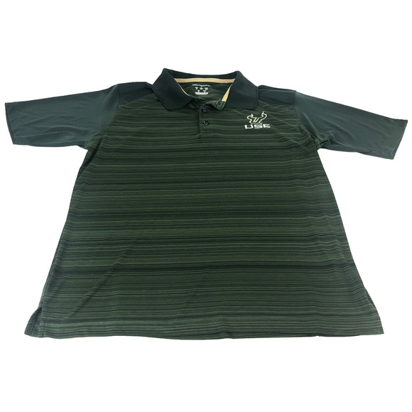Champion NCAA USF Bulls Men's Polo Shirt Medium Green Striped Short Sleeve - Picture 1 of 10
